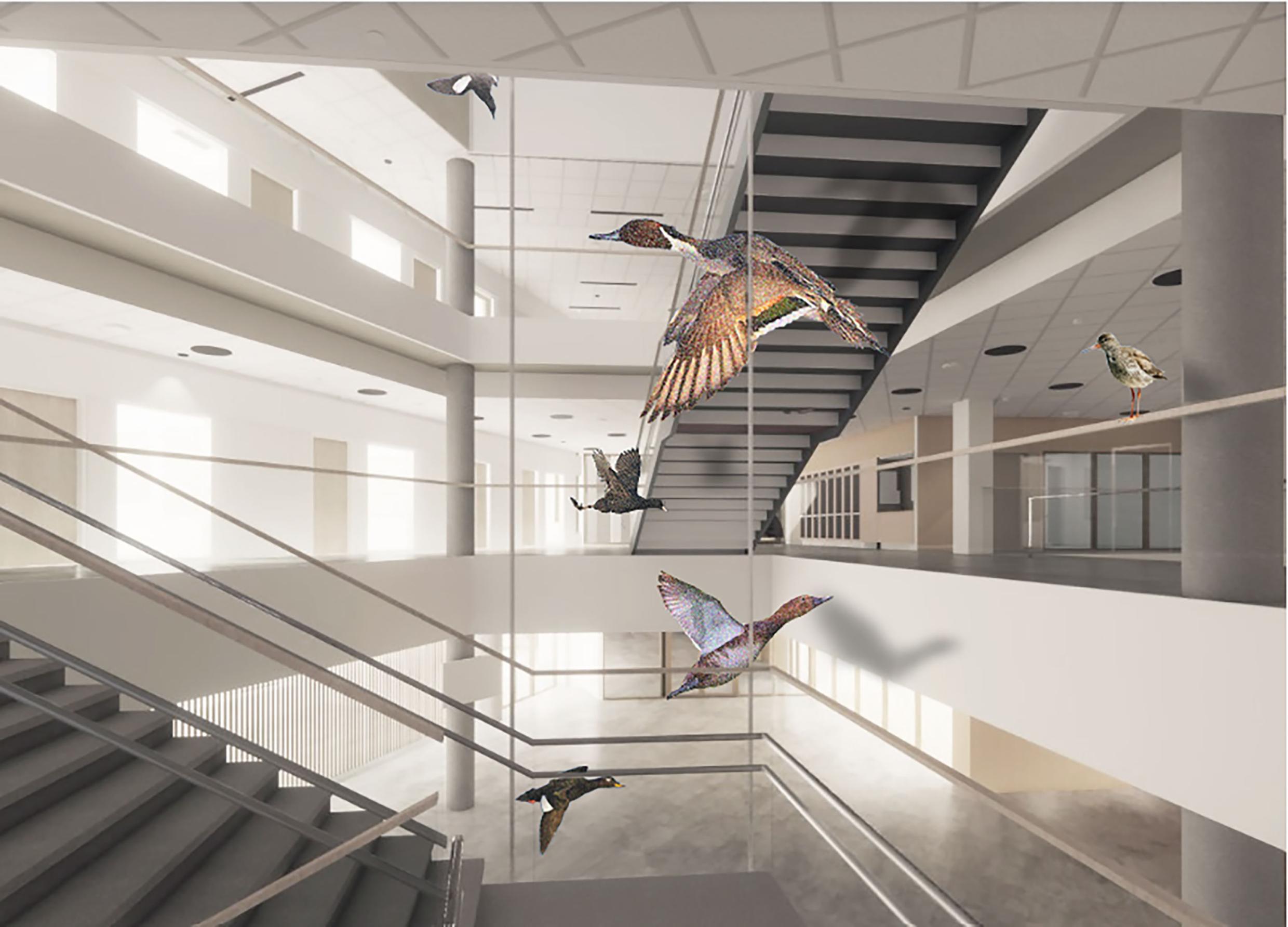 Heli Ryhäsen Parviäly -teoksen luonnos. Kuvituskuva.